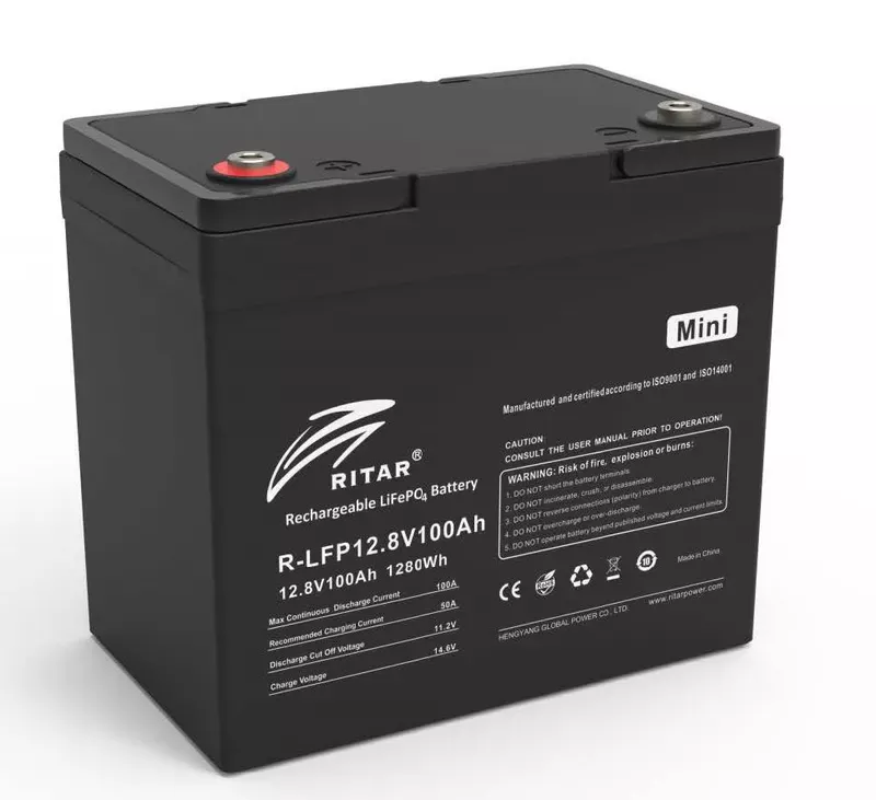  Акумуляторна літієва батарея 12 В 100 Aч, LiFePo4 Ritar R-LFP12.8V100AH-MINI