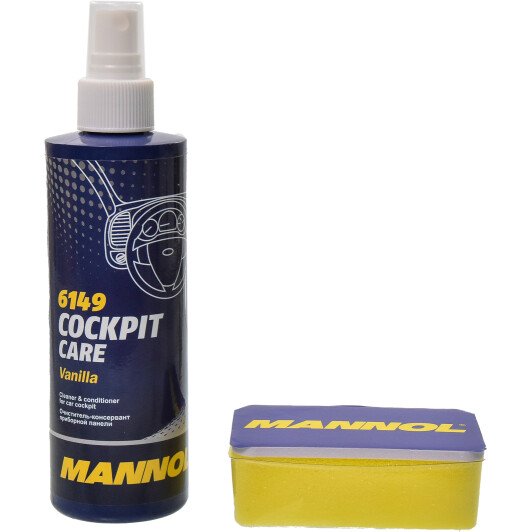  Очиститель приборной панели Mannol 6149 Cockpit Care Vanilla 250 мл + губка, салфетка