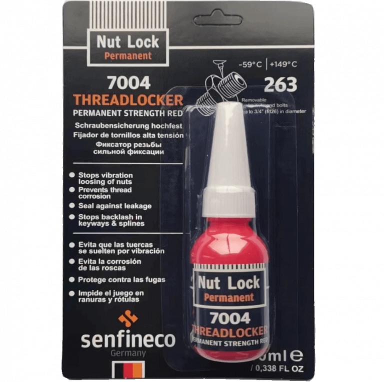 Высокопрочный однокомпонентный анаэробный фиксатор резьбы Senfineco Threadlocker Permanent Red 7004, 10 мл