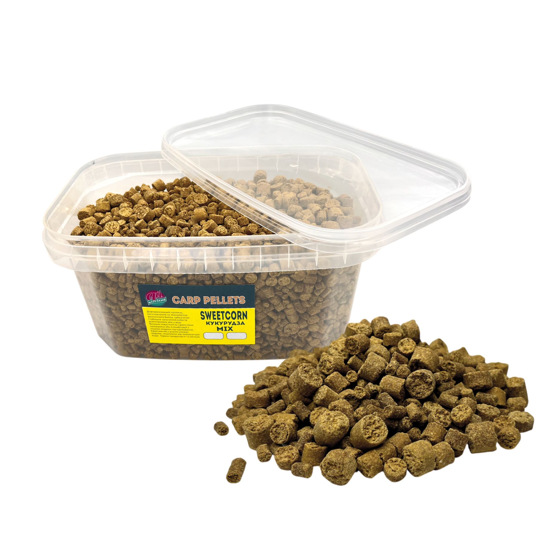 Прикормка на коропа – купити прикормку для ловлі коропа | Plario Carp Pellets Ай підсікай, Sweetcorn / кукурудза мікс 6 - 10 - 14 мм. 2000 грам 