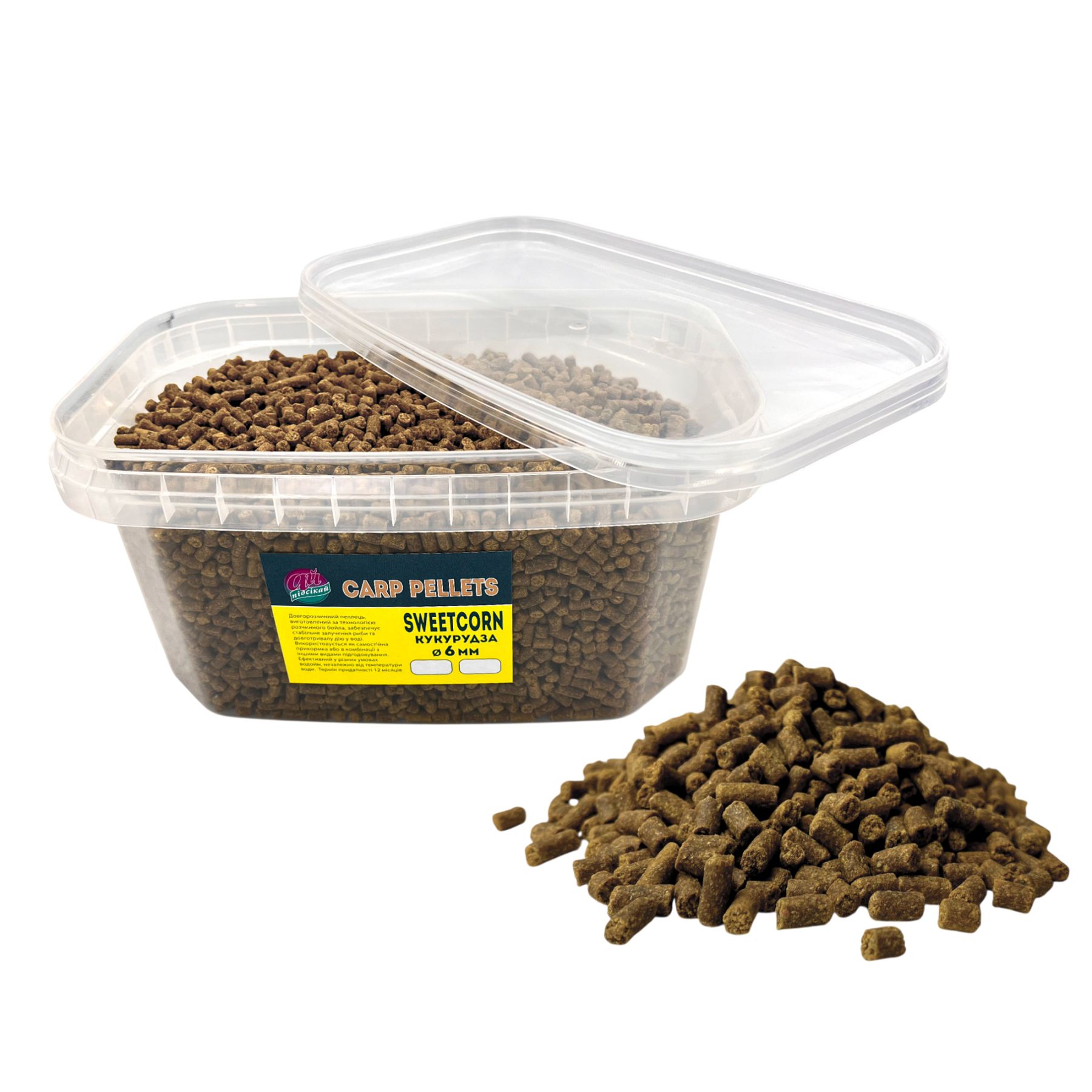 Прикормка на коропа – купити прикормку для ловлі коропа | Plario Carp Pellets Ай підсікай, Sweetcorn / кукурудза 6 мм. 2000 грам 