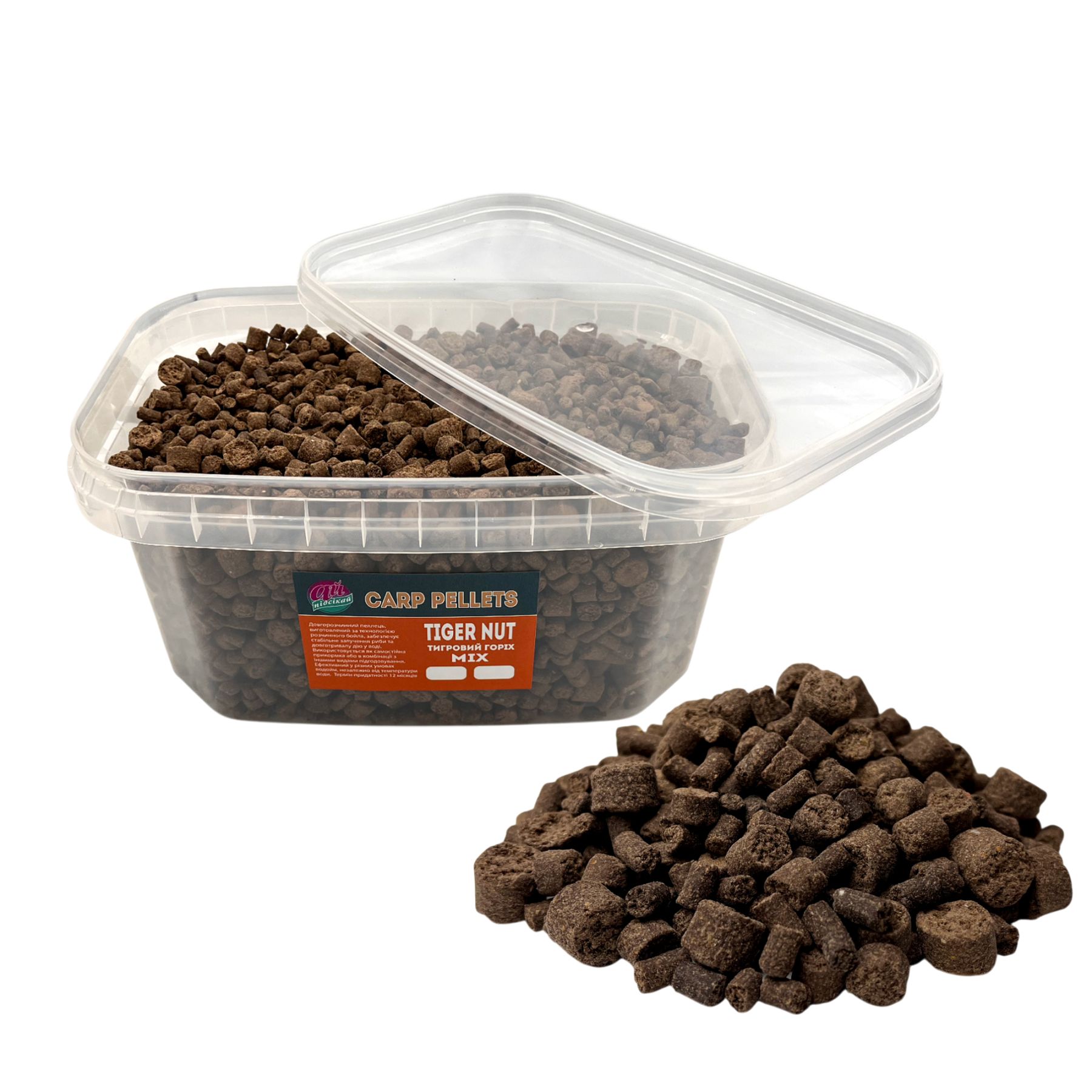 Прикормка на коропа – купити прикормку для ловлі коропа | Plario Carp Pellets Ай підсікай, Tiger nut / тигровий горіх, мікс 6 - 10 - 14 мм. 2000 грам 